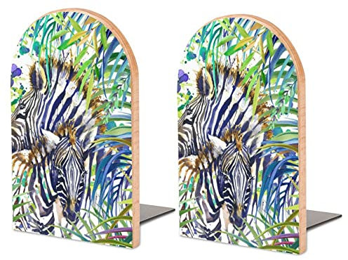 Buchstützen mit 2 Zebrashaut, afrikanische Tiere, Wilde Baumblätter, 2 Stück, Buchstützen, Buchstützen, Ständer für Regale, Zuhause, Büro, Bibliothek, Arbeitszimmer, Dekoration, M