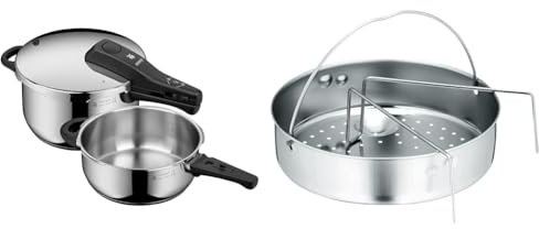 WMF Perfect One Pot Schnellkochtopf Set Induktion 2-teilig & Schnellkochtopf-Zubehör Set 2-teilig, Einsatz gelocht mit Einsatzsteg