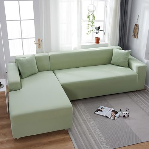 Sofabezug 2/1/3/4 Sitzer, Sofa überzug L U Form Ecksofa Stretch Sofa/Couch überzug, Universal Couchbezug, Sofa Cover Sofa überwurf Sofaschoner (L Form Ecksofa Erfordert Zwei),Lime green,3 Seater