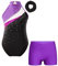 TTAO Gymnastikanzug Kinder Mädchen Ärmellos Turnanzug Trikotanzug Tanz Gymnastik Training Dancewear Gymnastikbody mit Haarband und Shorts Violett A 134-140