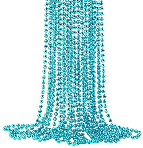 Trimming Shop 9M Metallic Christmas Bead Chain - 7.5mm Turquoise Shiny Pearl Garland for Xmas Tree Hanging Decorations, DIY Crafts, Jewellery Making & Festive Decor, 1pc