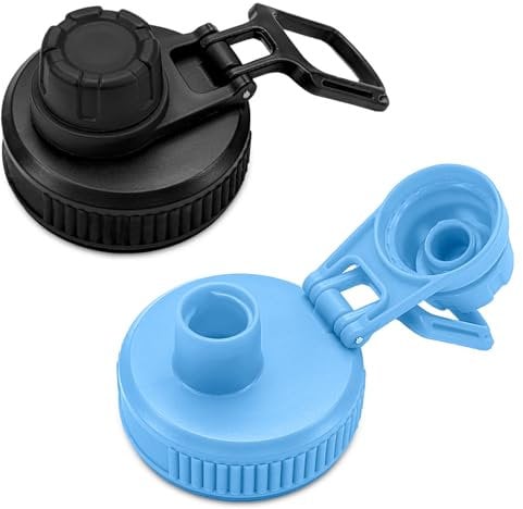 XccMe Auslaufdeckel für Hydroflask Weithals-Sport-Wasserflaschen, 2 Stück, Ersatzdeckel für die meisten Weithals-Trinkflaschen mit Griff, leicht zu tragen, Schwarz + Himmelblau
