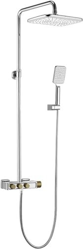 DRFGNF Set Doccia termostatico, Set Miscelatore Doccia da Bagno dal Design Moderno, Kit Doccia a Pioggia a Parete con soffione da 31 * 21 cm e doccetta Manuale, Altezza Regolabile, Facile da Instal