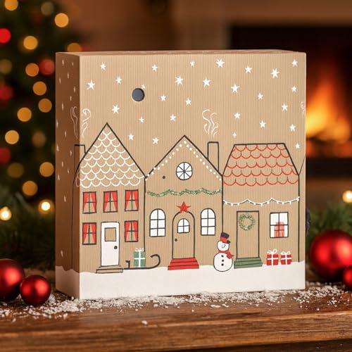 MIJOMA Soundbox mit Weihnachtsmusik - Lautsprecher mit Bewegungsmelder - Einstellbare Lautstärke - EIN/AUS-Schalter - für Bad, Flur, Büro, Wohnzimmer (Häuser - Wish You a Merry Christmas)