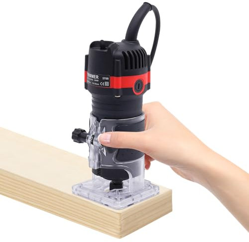 MINRS Oberfräse 800W Holzfräse Elektrische, Oberfräse Trimmer Einhandfräse 6,35mm Durchmesser Kantenfräse 30000 U/min mit 15 Fräser-Spannzangen und Werkzeugkasten für Holzbearbeitung