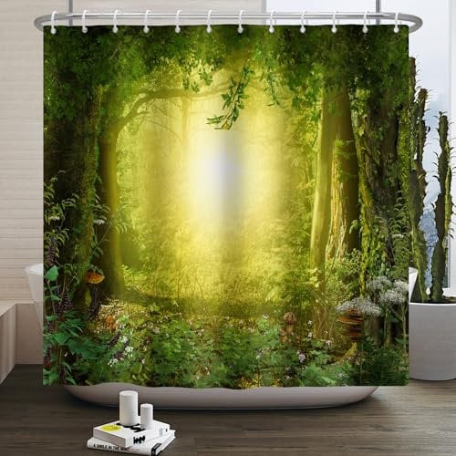 Rideau Douche Arbre Vert Foncé Rideau de Douche Anti Moisissure Imperméable Rideaux de Douche Lavables Rideau Douche Tissu Polyester avec 12 Crochets(150x180cm)