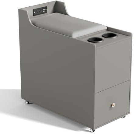 HMEEN Modular Sectional Sofa Central Console, Recliner Side Table with Integrated Power, Couch Console Sectional with Storage Box, Sofa Table with Drawers, Cup Holder - Grey