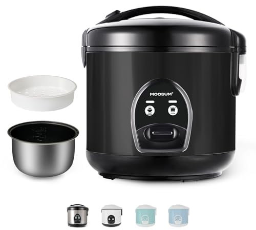 MOOSUM Cuociriso Elettrico e Vaporiera con Funzione di Mantenimento del Caldo - 1,8 l, Per 2-10 Persone - Rivestimento Ceramico - cucchiaio per riso e misurino - ferroso