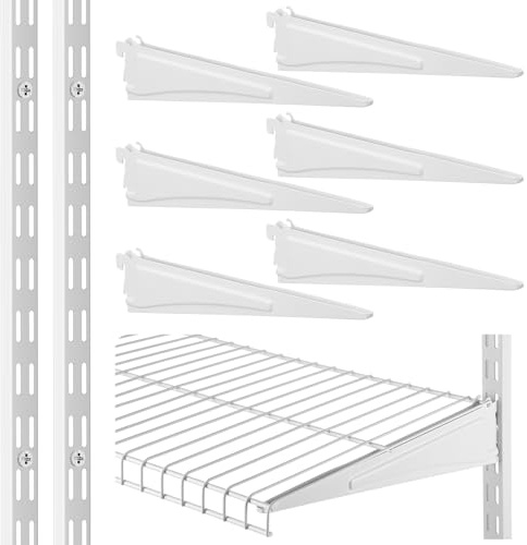 CroBlissful 47.5 Inch Twin Rail Upright Wall Shelving System with 12 Inch Locking Shelf Bracket Adjustable Closet System Heavy Duty Metal Support for Deep Wire Shelving Closet (8 Pcs)
