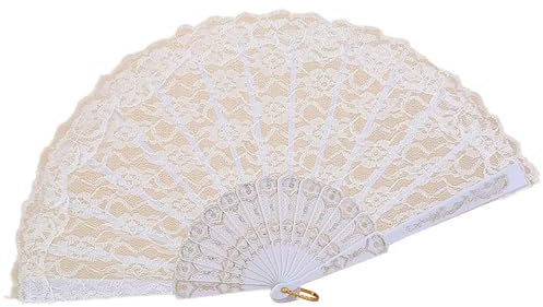 SHINROAD Folding Fan Photography Props Pretty Stage Performance Lace Folding Fan White