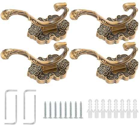 bowarepro 4 Stück Vintage Garderobenhaken aus Messing Robuste Kleiderhaken & Wandhaken für Bad, Flur, Küche (Handtaschen, Hüte, Schlüssel, Vorhänge) - Einzigartiges Design