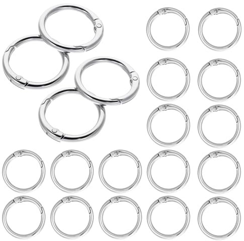 Tucnoeu 20 Stück O-Ring Klein Karabinerhaken Round Carabiner Zinklegierung Schlüsselringe Rund 25mm für Schlüsselbund DIY Taschen