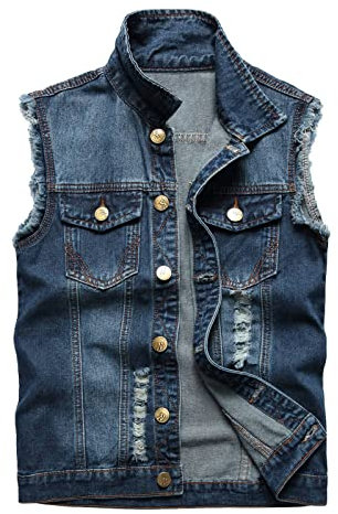 Gilet Jeans Uomo, Smanicato Jeans Uomo, Motociclista con Cerniera Maschile Jean Gilet di Jeans Fertilizzante Plus Size Giacchetta Gilet Uomo Lavoro per Capispalla Fotografia Moto
