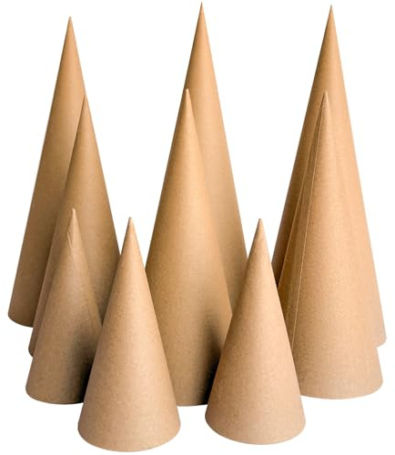 9 Pcs Paper Mache Cones Open Bottom 13.8x5 in, 10x4 in, 5.9x2.75 in, Extra Thick Cardboard Cones for Crafts Paper Cones for Christmas Gnomes Christmas Tree DIY Projects and Decorations