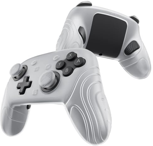 playvital Coque pour Switch 2 Pro Manette,Blanc Transparent | avec Cover Boutons Arrière&Capuchon Joystick&Autocollants Housse Protection Silicone Étui pour Switch 2 Pro Grip Anti-Chocs