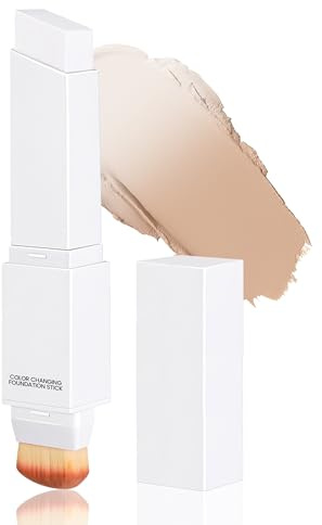 Noerrors 2 in 1 Colour Changing Foundation Stick for Mature Skin, White Color Foundation with Brush, Full Coverage Silky Cream Match for All Skin Types, Concealer Contour Makeup, 03Natural