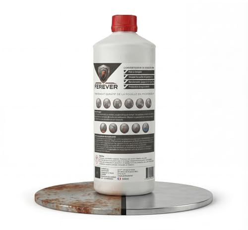 FEREVER Convertisseur de Rouille Antirouille Métal 500 ml | Stop Rouille Carrosserie Voiture Jardin Bricolage | Destructeur de Rouille | Film Protecteur Mat | Prêt à peindre | Pinceau Rouleau Spray