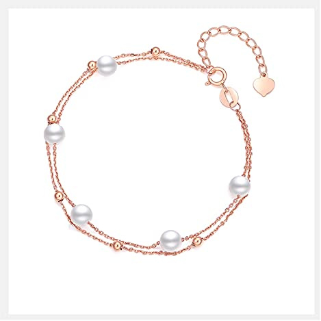 LYGBAOFUL Bracelets Bracelet Deux brins véritable chaîne en Or Rose, véritable Bracelet à Breloques en Perles pour Femmes Bijoux Cadeau de Mariage (Gem Color : 18k Rose Gold, Length : 20cm)
