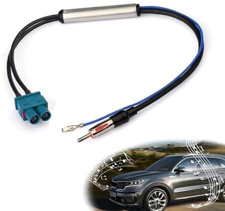 Wcawnlt Besserer Radioempfang ohne Rauschen: Doppel Fakra auf DIN Adapter mit Signalverstärker für Autoradio Nachrüstung, 12V Phantomspeisung kompatibel mit VW Audi BMW Skoda, 30cm Schwarz