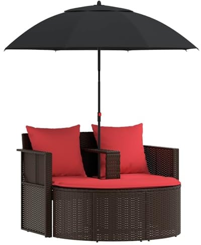 vidaXL Garten-Sofa Braun und Rot 168 x 168 x 180 cm Polyrattan, Garten-Sofa, Robustes und wetterfestes Möbel für gemütliches Entspannen, moderner Sitzplatz im Freien