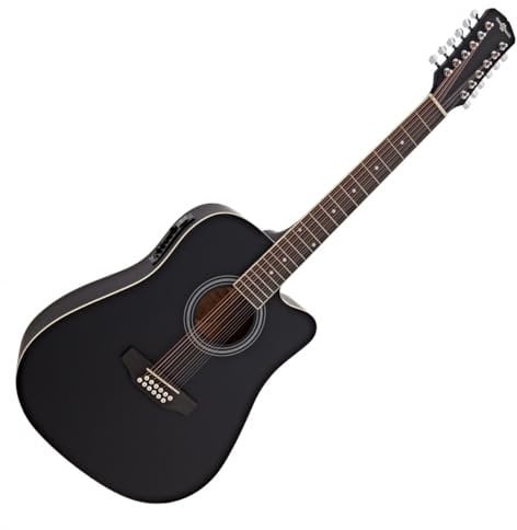 Dreadnought 12-saitige Elektroakustische Gitarre von Gear4music Black
