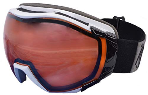 Rapid Eyewear Tahko SKI and SNOWBOARD GOGGLES TO WEAR OVER GLASSES for Men and Women. Mirrored UV Double Lens Anti Fog System. OTG Fit Over Your Spectacles. Black - White & Orange Mirror Lenses