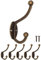 Fuxxer - Antique Coat Hooks, cast Iron Brass Bronze Design; Vintage Country Retro House, Set of 5