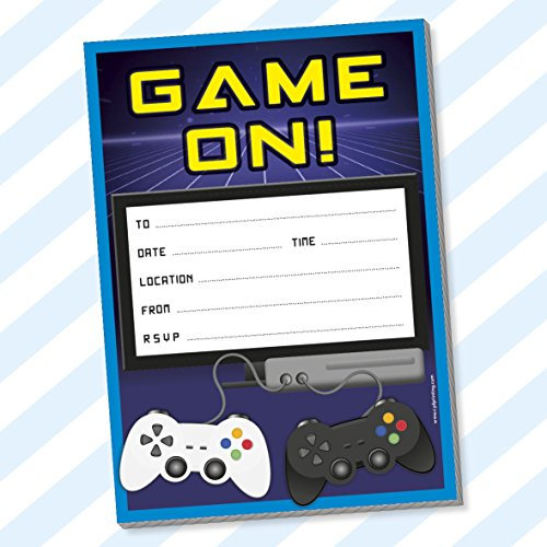 Childrens Kids Birthday Party Invitations Invites Pack Pads Blank Boys Girls (With Envelopes, Gamer)