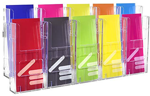 Zeigis 10-Fach DIN Lang (1/3 DIN A4) Wandprospekthalter/Dokumentenhalter/Prospektspender/Wandhalter/Mehrfach aus transparentem Kunststoff