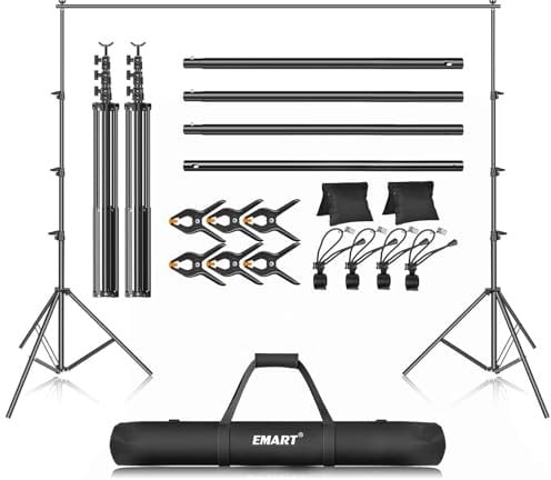EMART Foto Hintergrund Ständer Kit, 3m x 3,6m Verstellbares Fotostudio Hintergrundständer, Hintergrundsystem für Fotografie, Video, Porträt und Produktfotografie