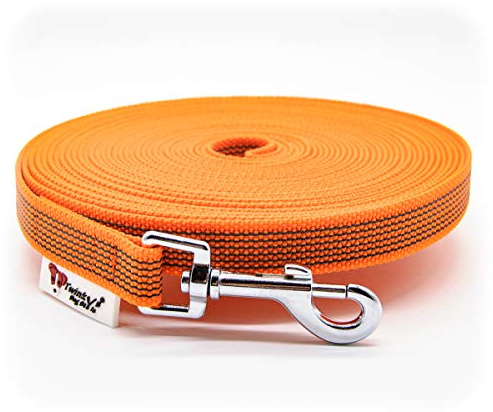 Twinkys Dog Style Schleppleine Hundeleine gummiert 20 mm breit für Hunde bis 50 kg - OHNE Handschlaufe 15 Meter Orange Made IN Germany
