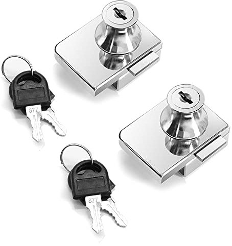 Lot de 2 verrous de sécurité à double ouverture, pour porte en verre de 0,2 à 0,31 cm, clé séparée sans perçage, alliage de zinc