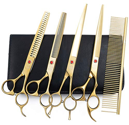 Professionelles Hundescheren-Set, 17,8 cm/20,3 cm Chunker-Schere für Hunde, gebogene Hundeschere, Ausdünnschere für Hunde mit Pflegekamm