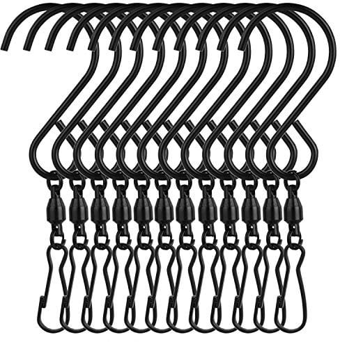 FEPITO 12 Pack Swivel Hooks Clips Wind Spinner S Hook Clips Hanging Wind Chimes Crystal Twisters Party Supplies (Black)