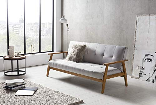 SalesFever® Schlafsofa, Sofa-Bett, Klappsofa im Hellgrauem Stoff, abgestepptes Design, Pflegeleichte Oberfläche aus 100% Polyester mit FSC® 100% zertifiziertem Holzgestell