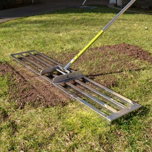Rocklin™ Rasen-Nivellierrechen | Nivellierwerkzeug | Nivellierwerkzeug | Nivellierwerkzeug | Boden oder Schmutz leicht | 121,9 x 25,4 cm Bodenplatte | 198,1 cm extra langer Griff | Edelstahl