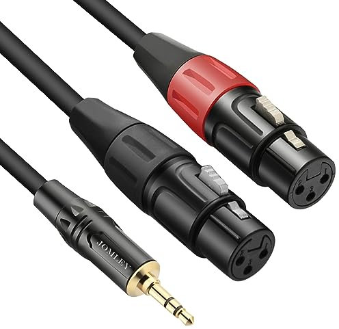 JOMLEY Dual Female XLR to 3.5mm Y-Splitter Cable, Unbalanced XLR Female to 1/8 Mini-Jack TRS Stereo Aux Interconnect Audio Mic Breakout Patch Cord - 10 ft