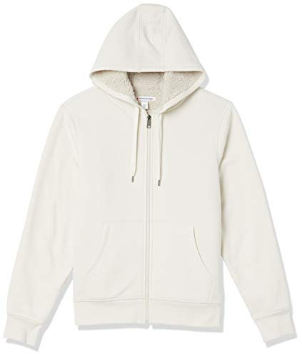 Amazon Essentials Felpa con Cappuccio e Cerniera Integrale in Pile Foderata in Sherpa Uomo, Bianco Sporco, S