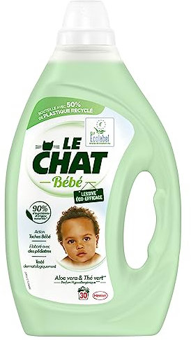 Le Chat Bébé Eco Efficace – Lessive Liquide Hypoallergénique – 30 Lavages (1.5L) – Lessive spéciale Bébé – Aloé Vera & Thé vert