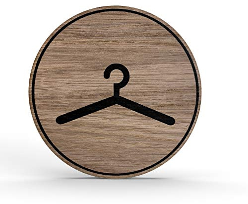 Holz-Türschild Piktogramm Garderobe - Hinweisschild aus Eichenfurnier - rund Ø 10cm, eiche - Für Ihre Tür & Wand - Inkl. Klebepad - Betriebsausstattung24®