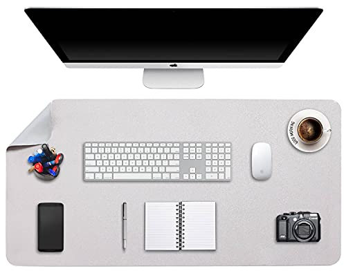 DOBAOJIA Alfombrilla de Ratón XXL, Mousepad Grande, Almohadilla de Escritorio, Vade Escritorio, Tapete de Escritura, Estera Oficina, Uso Doble Cara Cuero PU Impermeable 90 x 43cm (Gris Claro/Plateado)