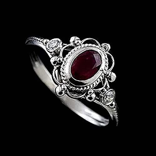 Vintage Design Silber Feiner Schmuck Ovale Edelsteine S925 Ringe Für Frauen Ruby Amethyst Weiblicher Verlobungsring 7 rot