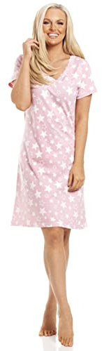 Camille Womens Pink & White Star Print Cotton Nightdress 18-20 Pink/White Star