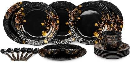 Juego de cena de melamina 24 piezas color negro entrega rápida