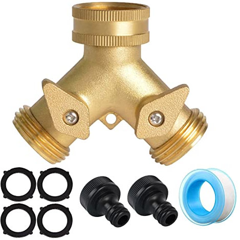 CHSEEO Distributeur 2 Voies Raccord en Y, 1/2'' Pouce Robinet d'eau en Laiton Double avec Rondelles D'étanchéité, Embout de Tuyau d'arrosage pour Famille Tuyau d'eau, Les Programmateurs