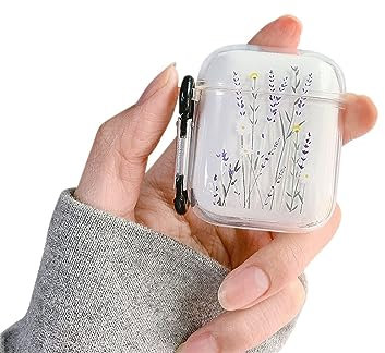 Ownest Kompatibel mit AirPods Hülle für Airpods 2 & 1 Mädchen Frau Süßes Transparent Blumen Muster Glatte Weiche TPU Stoßfest Schutzhülle- Lila