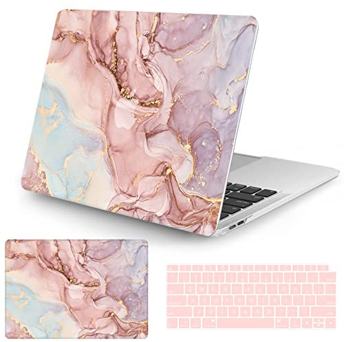 Vozehui Hülle Kompatibel mit MacBook Air 13 Zoll Hülle 2020 2019 2018 Release A1932 A2179 M1 A2337 Touch ID, mit Marmormuster Kunststoff Hartschalenhülle mit Tastaturabdeckung, Marmor Pulver