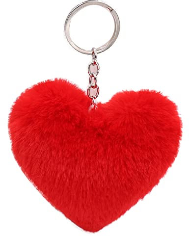 Uposao Pom Poms Schlüsselanhänger, Liebe Herz Weiche Plüsch Schlüsselring Flauschige Plüsch Ornament Anhänger Schlüsselbund für Schlüssel Handtasche Geldbörse Rucksack Damen Mädchen Freundin,Rot
