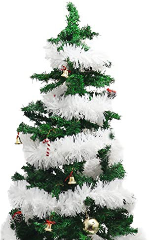 BELLE VOUS Espumillon Navidad Blanco - 10 m - Guirnaldas Decorativas para el Árbol - Adornos Navidad para Interior/Exterior - Decorar Fiestas, Hogar, Festivales, Oficinas