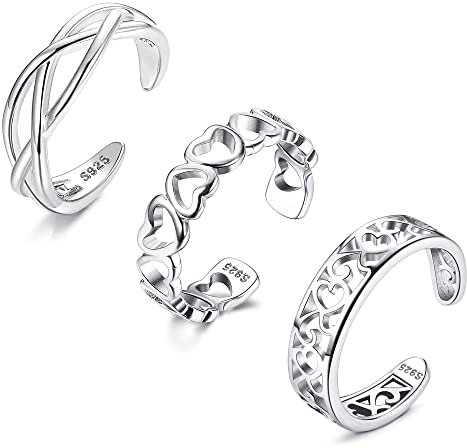 ORAZIO 3Pcs 925 Bagues d'orteil en Argent Sterling pour Femmes Hypoallergénique Réglable Ouvert Noeud Celtique Fleur Bande Bague d'orteil Ensemble Mignon Bagues d'orteil Bijoux de Pied